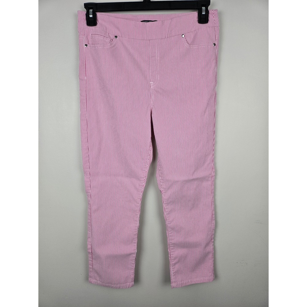 Mario Serrani Italy Womens Pink White Striped Pull On Cropped Pants Large‎ L/G